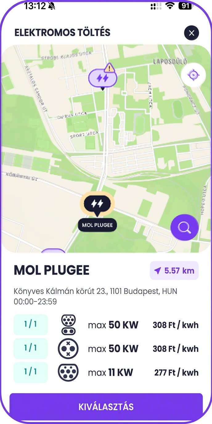 Parkl app – elektromos töltő kiválasztása